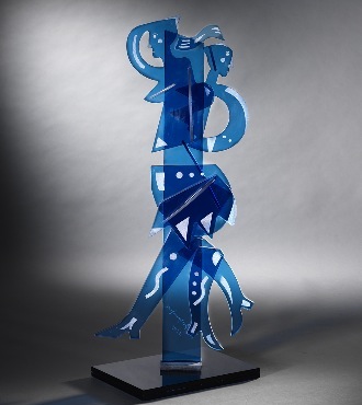La transparence de l’âme bleue - 85 x 32 x 23 cm - Sculpture en verre