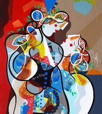 Désir de partager - 39" x 31,2" or 9,3" x 11,7" – Lacquer on aluminium