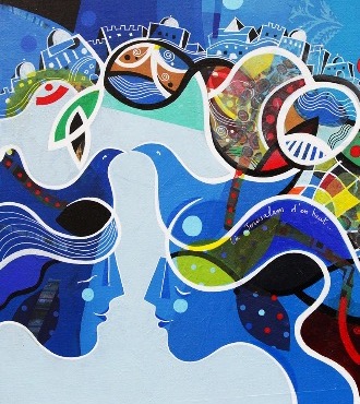 La Jérusalem d’en haut - 39" x 31,2" or 9,3" x 11,7" – Lacquer on aluminium