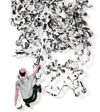 Hommage à Jackson Pollock black & white - 32" x 65" - Sculpture metal 3D