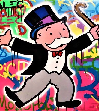 Monopoly Holding Cane Graffiti - 120 x 120 cm - Technique mixte sur toile