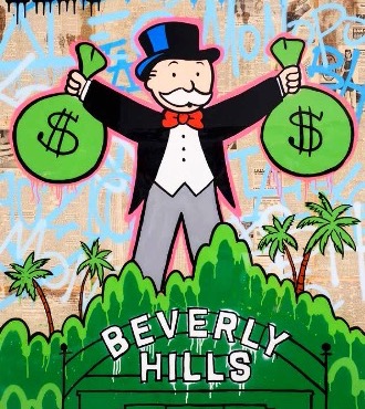 Monopoly Holding 2 $ Bags Beverly Hills - 48" x 60" inch - mixed media