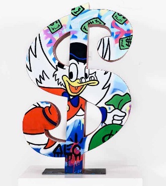 Dollar Scrooge With Money Bag - 91 x 53 cm - Sculpture