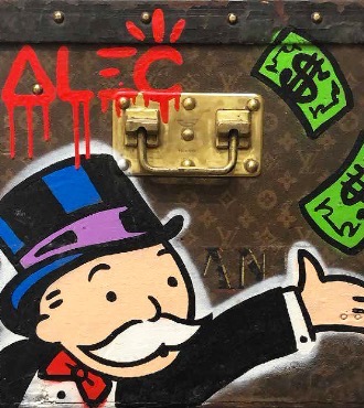 Monopoly Blowing a $ Kiss LV Box - 39 x 42 cm - Technique mixte sur toile