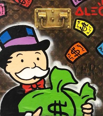 Monopoly Holding Money bags LV - 50 x 63 cm - Technique mixte sur toile