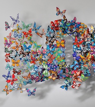 Love flutter BY - 180 x 75 cm - Sculpture murale 3D en métal découpée au laser