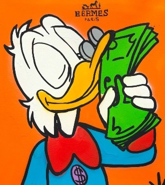 Hermes - Scrooge smelling money - 41 x 51 cm - Technique mixte sur toile