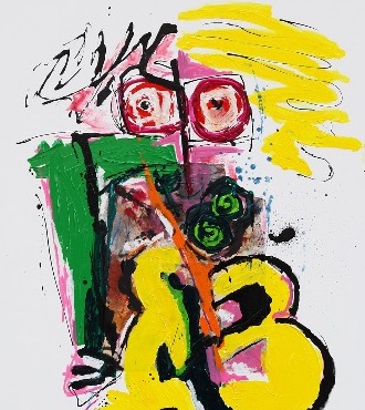 La poupée jaune - 38" x 51" - Mixed media on canvas