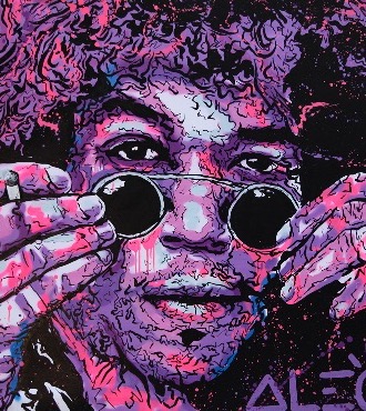 Jimmy Hendrix Icon - 48" x 48" inch - mixed media