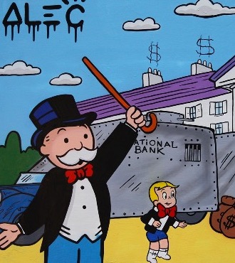 Monopoly Richie loading out bank - 99 x 127 cm - Technique mixte sur toile