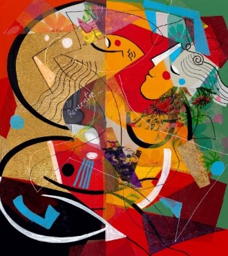 Rencontre - 9" x 12" -  Lacquer on aluminium