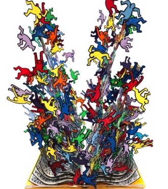 Keith Haring Book - 56 x 46 cm - Sculpture 3D en métal découpée au laser