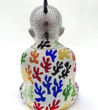 Punk Buddha - Just plain feat Matisse - 13" x 9" x 6" - Fiberglass, Acrylic paint, Swarovski crystals
