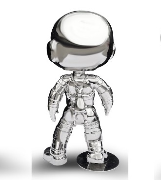 Cosmonaute with doodoo - Sculpture en inox poli miroir - 60 cm