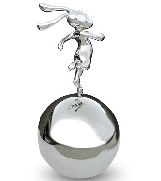 Lapin run sur sa boule - polished stainless steel - 31"inch