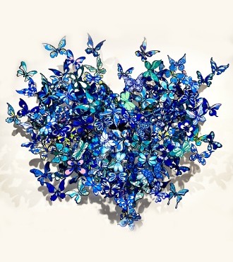 My heart is all a flutter - blue edition - 110 x 100 / 61 x 51 cm - Sculpture murale 3D en métal découpée au laser