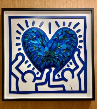 Crush - Tribute to Keith Haring - blue edition - 47" x 47" - Plumes and drawing