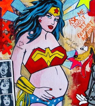 Girls will save the world ! - 39" x 20" inch - Acrylic and Mix Media