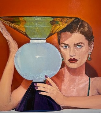 Portrait d'art déco de Stella - 90 x 90 cm - Huile sur toile