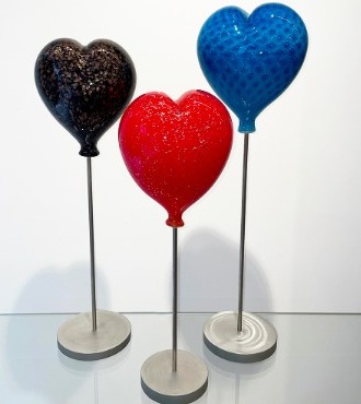 Heart Balloon - Sculptures en verre - 58 cm / 50 cm / 68 cm x 20 cm