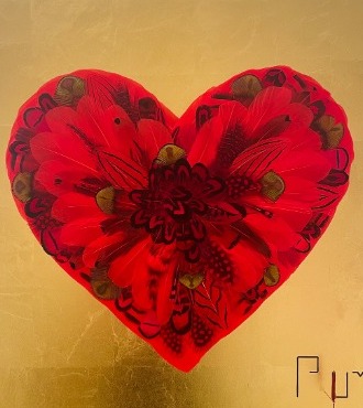 Pocket love red / gold - 45 x 45 cm - Plumes et dessin