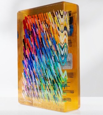 Gold Notes - 30 x 40 cm - Inclusion en résine