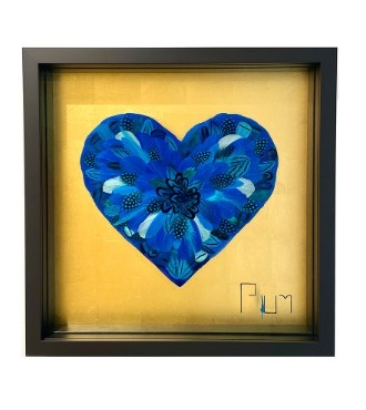 Pocket Love / Blue - Gold - 45 x 45 cm - Plumes et dessin