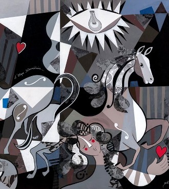L'Etape Intermédiaire - 39" x 31" / 9" x 12" (x2) - Lacquer on aluminium