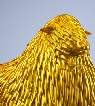 Lincoln Longwool (gold) - Sculpture en résine - 30 x 24 cm