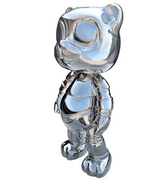 Teddy bear - Sculpture en inox poli miroir - 60 cm/ 29 cm