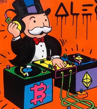 Hermès DJ Monopoly spinning crypto and $ - 122 x 122 cm - Technique mixte sur toile