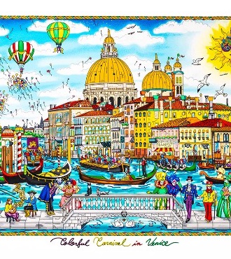 Colorful Carnival in Venice - 45 x 70 cm - Sérigraphie 3D