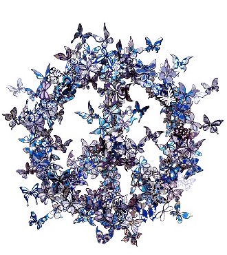 Butterfly effect - blue / purple - 60 cm de diamètre - Sculpture murale 3D en métal découpée au laser