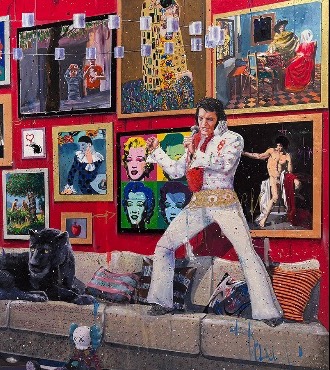 Elvis and the panther - 140 x 200 cm  - Technique mixte sur toile
