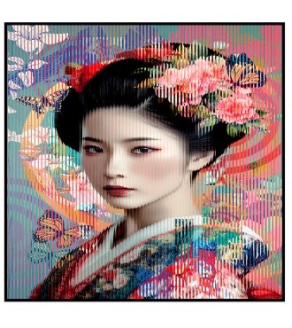 Floral Geisha - Kinetic Pop art - 113 x 113 cm