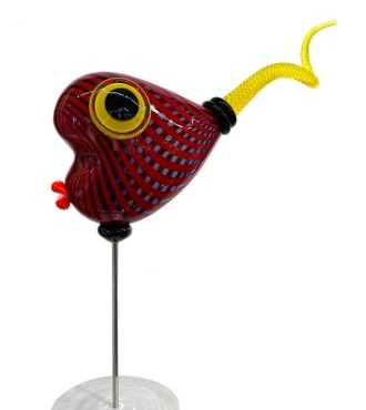 Poisson coeur rouge queue tourbillon - Sculpture en verre soufflé - H 57 x L 54 x D 18 cm
