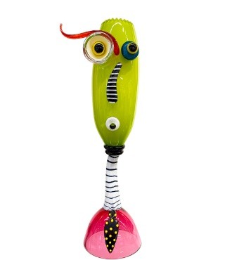 Carnaval vert grand sourcil - Sculpture en verre - H 58 x L19 cm