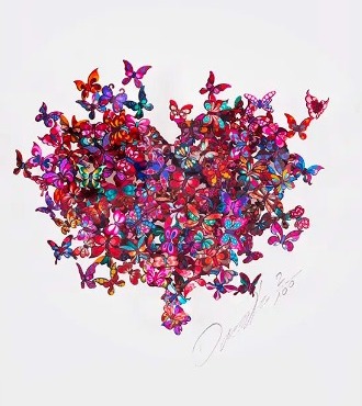 My heart is all a flutter - colors red - 13,8" x 15" - papercut 3D