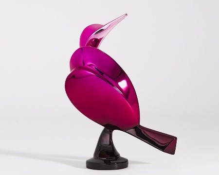 Oiseau éventail rose - 16" x 11,7" – Bronze mirror polished
