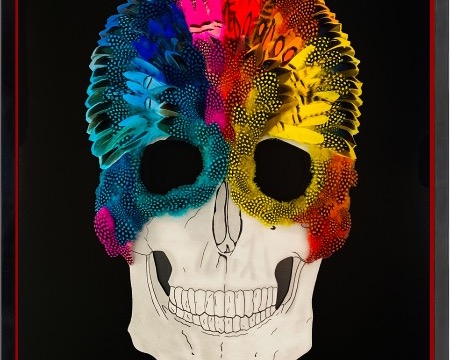 Rainbow Skull - 39" x 27,5" - Plumes and drawing