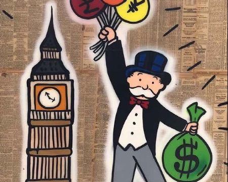 Monopoly Big Ben & Balloons - 120 x 90 cm - Technique mixte sur toile