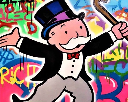 Monopoly Holding Cane Graffiti - 120 x 120 cm - Technique mixte sur toile