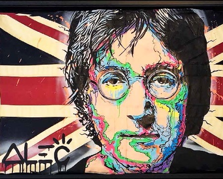 John Lennon Icon On UK Flag - 96 x 165 cm - Technique mixte sur toile