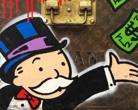 Monopoly Blowing a $ Kiss LV Box - 39 x 42 cm - Technique mixte sur toile