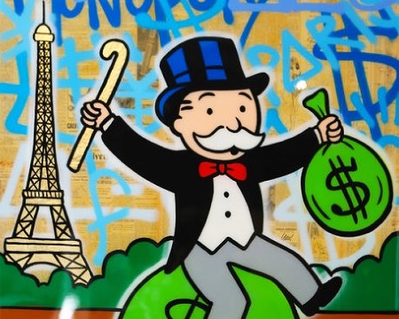 Monopoly on $ Bag Eiffel Tower Graffiti - 48" x 36" inch - mixed media