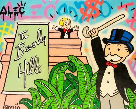 Monopoly Richie Top Of Beverly Hills Hotel - 48" x 36" inch - mixed media