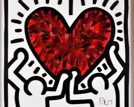 Crush - Tribute to Keith Haring - 39" x 39" - Plumes and drawing