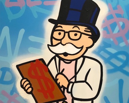 Dr Monopoly $ clipboard - 91 x 61 cm - Technique mixte sur toile