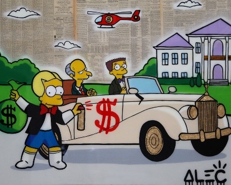Bart Richie tagging Mr Burns car - 48" x 36" inch - mixed media