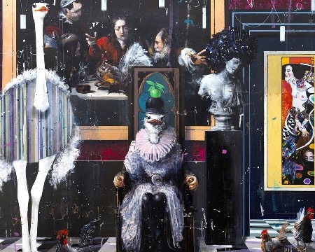 Royal Ostrich - 120 x 120 cm - Peinture originale